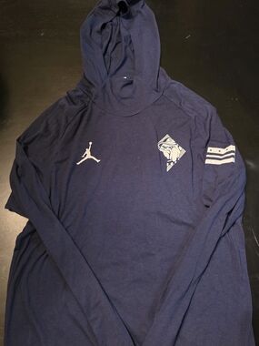 Womens Jordan Navy Blue Lightweight Hoodie with Georgetown White Logos